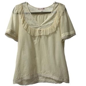 Rebecca Taylor Women’s Sheer‎ Lightweight Lace Detail Ruffled Peasant Top Sz 12